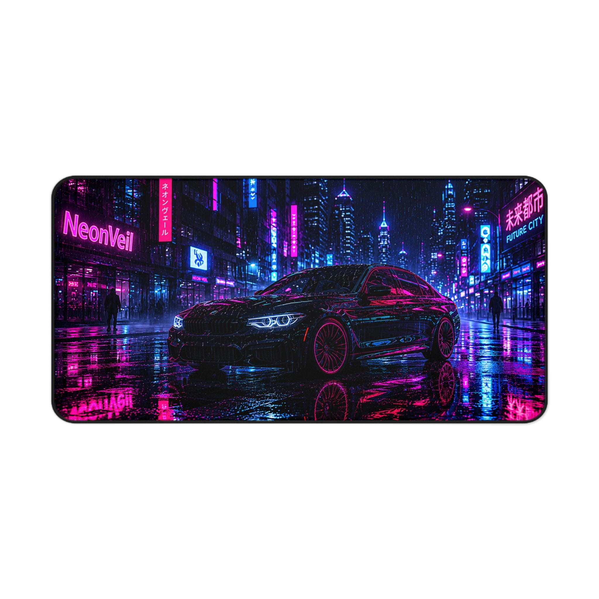 Neon City Car Desk Mat | Cyberpunk Gaming & Office Mouse Pad