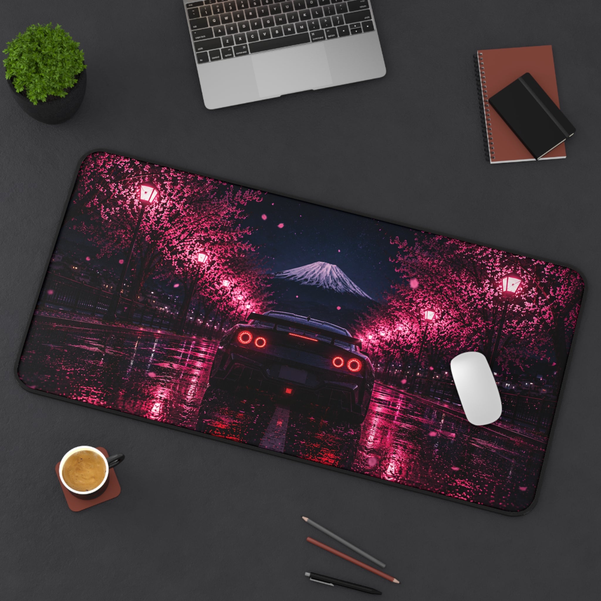 Cherry Blossom Night Racing Desk Mat | Neoprene Gaming & Office Mouse Pad