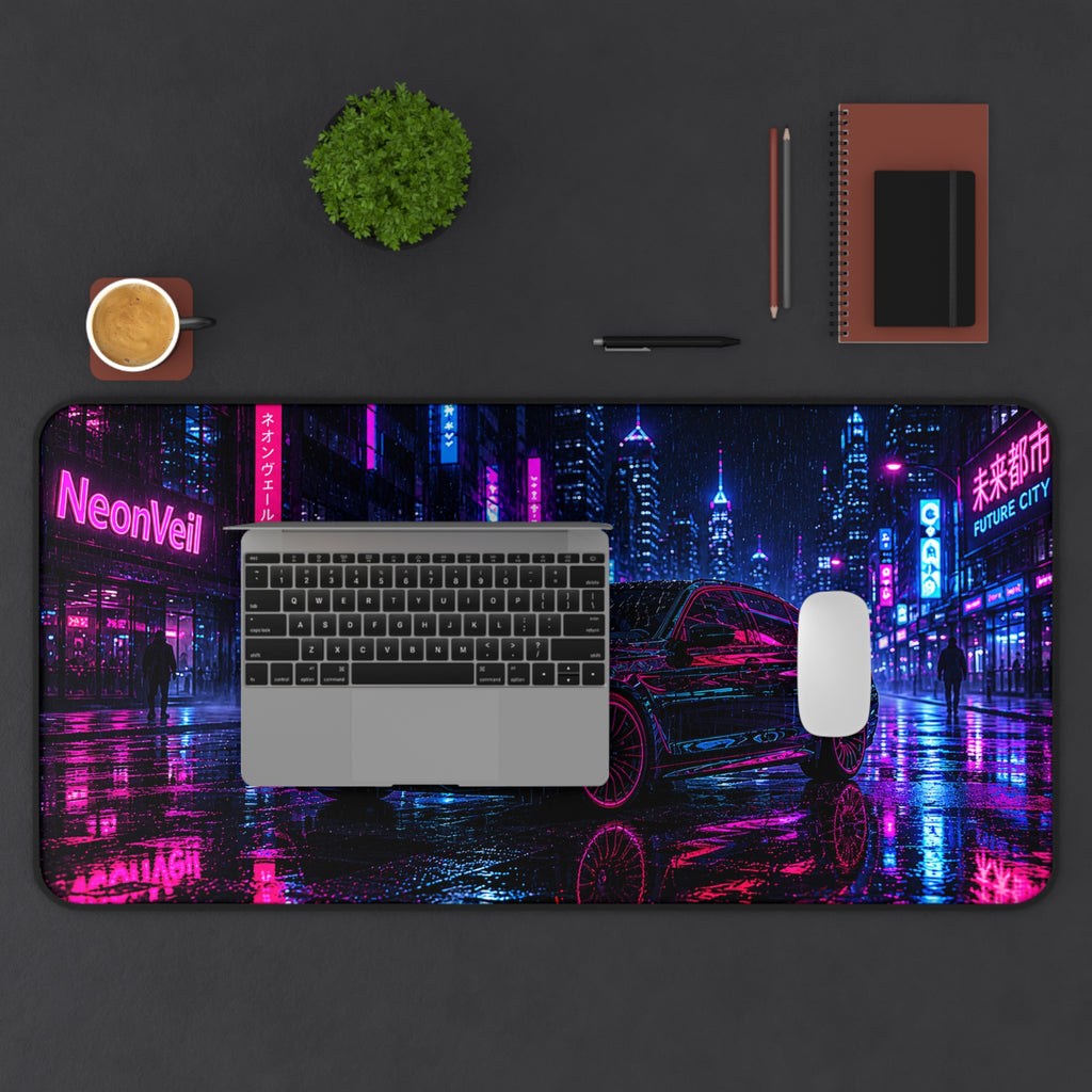 Neon City Car Desk Mat | Cyberpunk Gaming & Office Mouse Pad